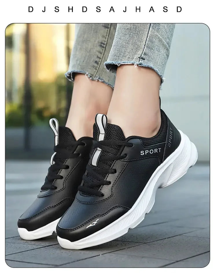 Women's Casual Shoes Breathable Walking Strap Flat Shoes Sports Tennis Women's White and Black Casual Training Shoes New 2024