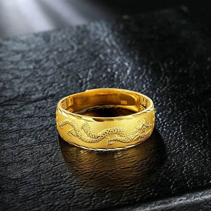 Luxury 24k Gold Color Dragon Ring for Men's Women Open Adjustable Rings Fade-Free Wedding Anniversary High Fine Jewelry Gifts - FLORANZANI- Beauté & Santé