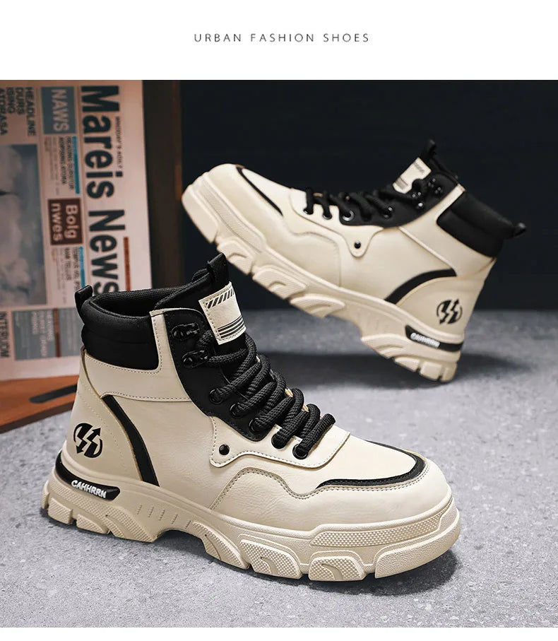 White Winter Work Short Boots for Men British Fashion  Fashion Motorcycle Boots Fashion Outdoor Sports Casual Shoes New 2024