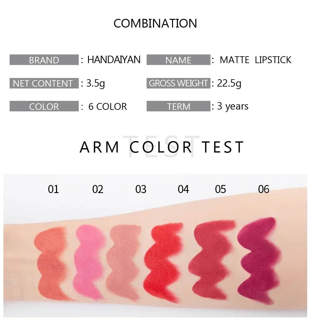 6 Colors Sexy Matte Lipstick Waterproof Long Lasting Color Rendering Non-stick Velvet Lips Liner Pencil Woman Makeup Cosmetics - FLORANZANI- Beauté & Santé