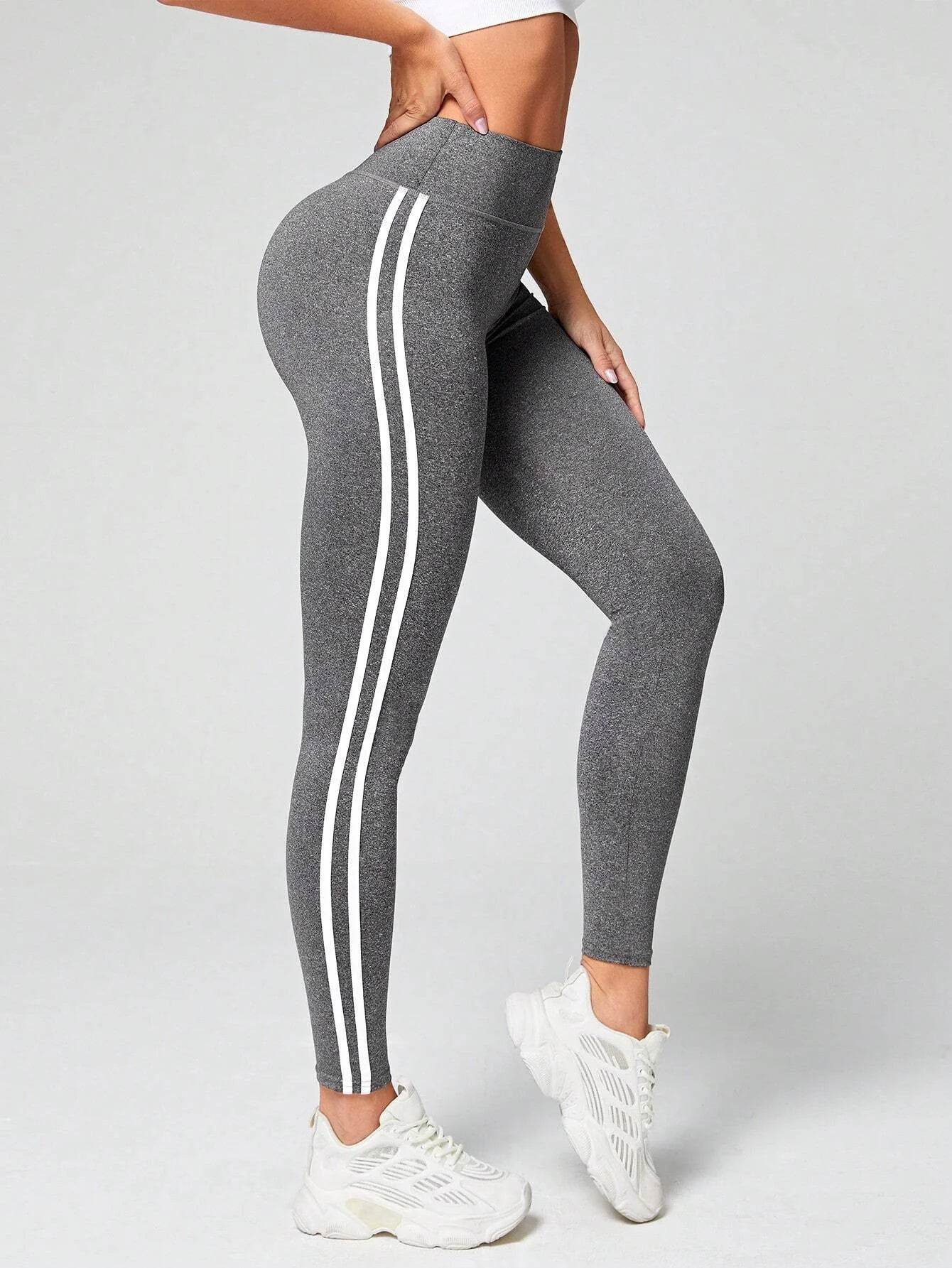 Side Stripe Tummy Control Sports Leggings - FLORANZANI- Beauté & Santé