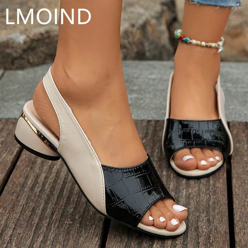 Women Mid Heels Sandals Fashion Dress Chunky Open Toe Shoes New Casual Designer Pumps Classic Brand Femme Zapatos - FLORANZANI- Beauté & Santé