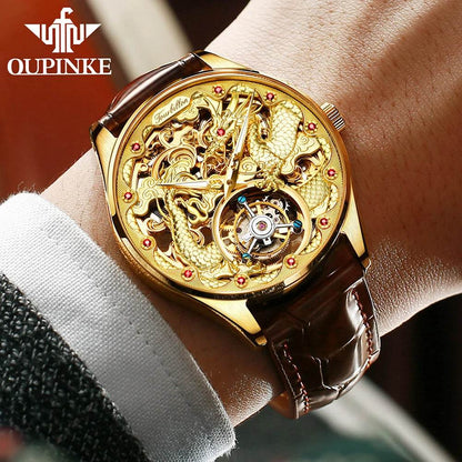 OUPINKE Tourbillon Automatic Men's Watch Skeleton Gold Watch Sapphire Ruby Luxury Wristwatch Waterproof Men's Mechanical Watch - FLORANZANI- Beauté & Santé