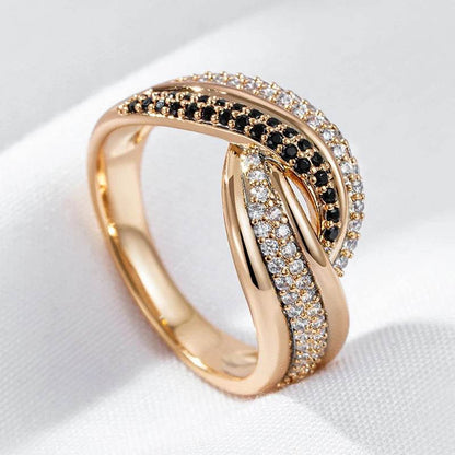 Wbmqda Luxury 585 Rose Gold Color Genuine Jewelry Ring For Women With Black White Natural Zircon Ethnic Wedding Fine Accessorie - FLORANZANI- Beauté & Santé