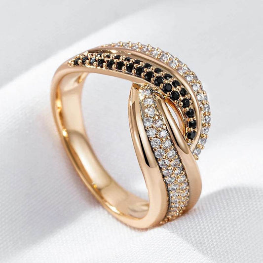 Wbmqda Luxury 585 Rose Gold Color Genuine Jewelry Ring For Women With Black White Natural Zircon Ethnic Wedding Fine Accessorie - FLORANZANI- Beauté & Santé