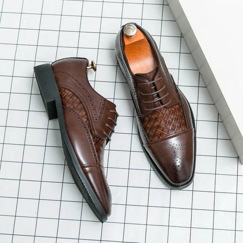 Weaving Formal Shoes For Men Brown Leather Men's Shoes Fashion Stitching Elegant Mans Autumn Footwear Male Wedding Shoes - FLORANZANI- Beauté & Santé