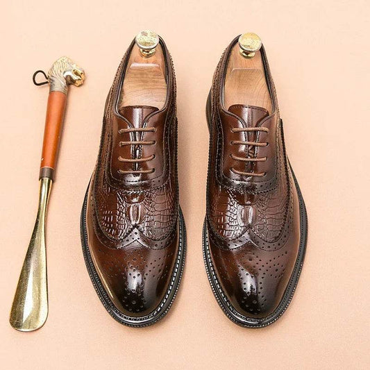 Luxury Men Brogue Dress Shoes Men Suit Casual Shoes Formal Business Leather Shoes Men Brown Wedding Italian Banquet Shoe Size 46 - FLORANZANI- Beauté & Santé