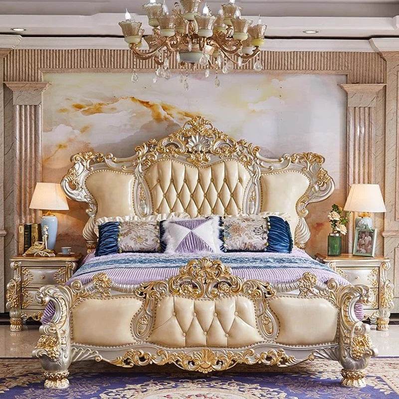 European Royal Luxury Double Bed King Modern Headboard High End Double Bed Girl Sleeping Lit Deux Place Furniture For Bedroom - FLORANZANI- Beauté & Santé