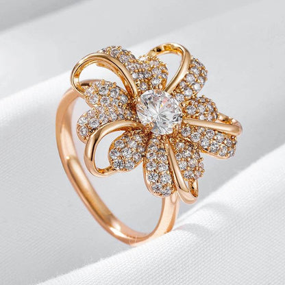 Wbmqda Luxury Crystal Flower Ring For Women 585 Rose Gold Color Natural Zircon Setting Ethnic Wedding Engagement Fine Jewelry - FLORANZANI- Beauté & Santé