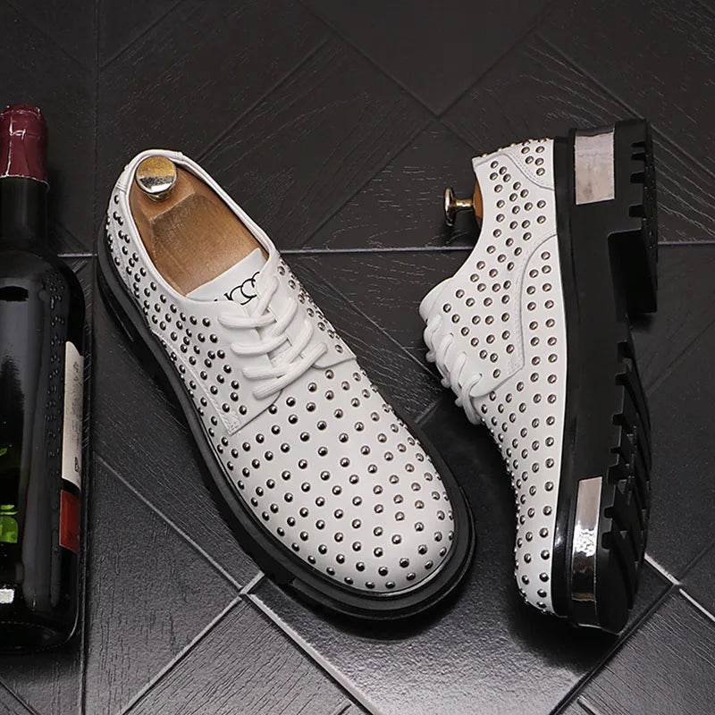 New Luxury Brand Designer White Black Rivet Punk Rock Lace Up Platform Casual Shoes For Men Flats Loafers Sport Walking Sneakers - FLORANZANI- Beauté & Santé