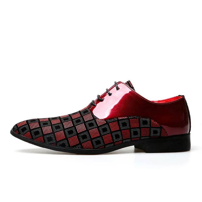 Elegant Red Men's Casual Leather Shoes Pointed-Toe Lace-up Men's Dress Shoes Comfortable Formal Shoes zapatos de vestir hombre - FLORANZANI- Beauté & Santé