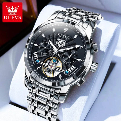 OLEVS 9965 Mens Watch Classic Hollow Out Automatic Mechanical Watch Original Movement Waterproof Luminous Calendar Year Moon - FLORANZANI- Beauté & Santé