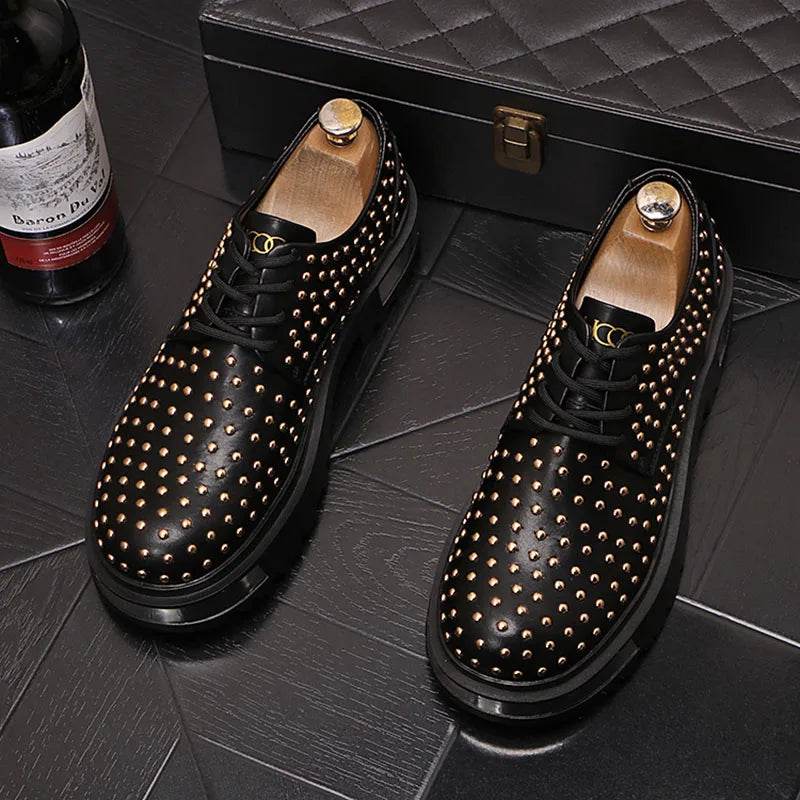 New Luxury Brand Designer White Black Rivet Punk Rock Lace Up Platform Casual Shoes For Men Flats Loafers Sport Walking Sneakers - FLORANZANI- Beauté & Santé