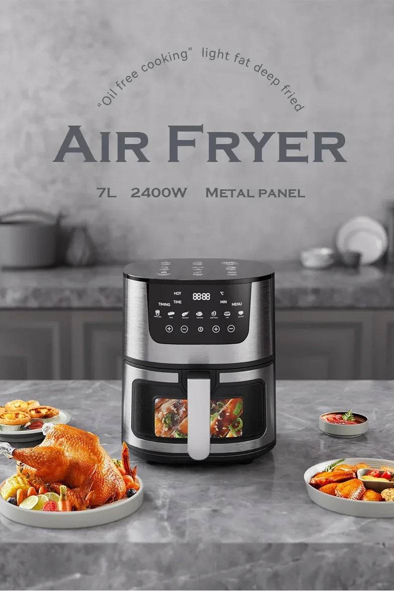 7L Electric Air Fryer Smart Multi-function Hot Convection Oven Deep Fryer Without Oil LED Touch Control 1400W Visible Window - FLORANZANI- Beauté & Santé