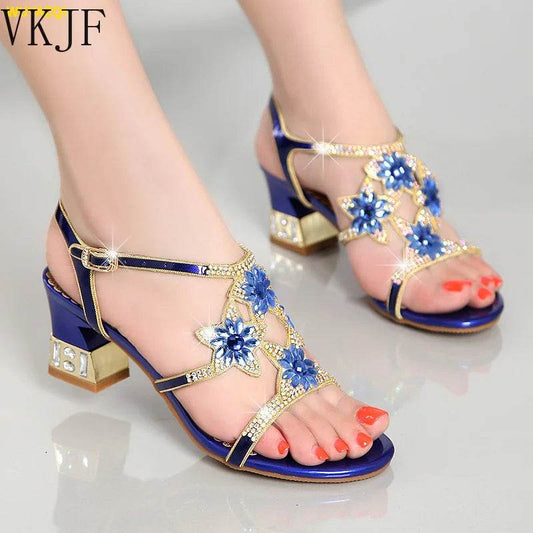 2023 New Fashion Sandals Ladies High and Low Heel Sandals Leather Women's Sandals with Diamonds Outdoor Ladies Beach Shoes - FLORANZANI- Beauté & Santé