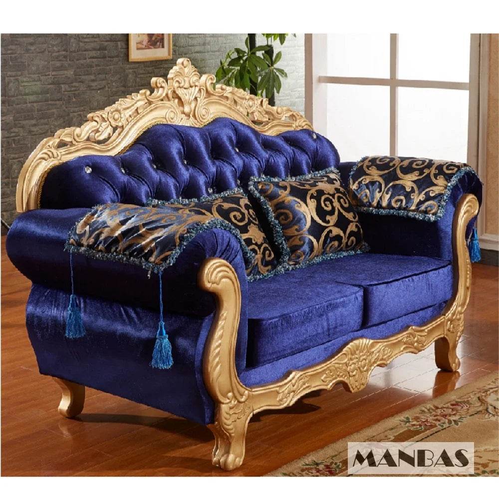 MINGDIBAO European Fabric Sofa With Gold Carving Solid Wood Frame, Luxurious Large Unit Living Room Cloth Couch Villa Furniture - FLORANZANI- Beauté & Santé