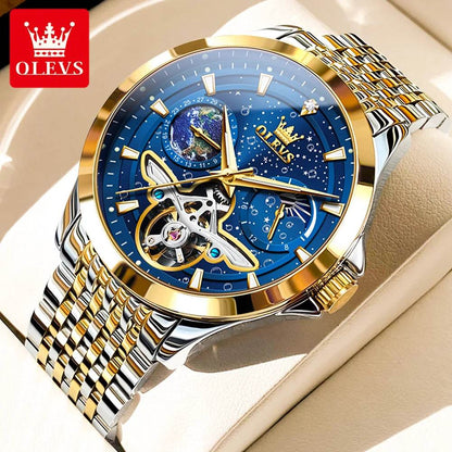 OLEVS Man Watch Skeleton Automatid Mechanical Wrist Watch For Mens Waterproof Moon Date Business Watch 6705 - FLORANZANI- Beauté & Santé