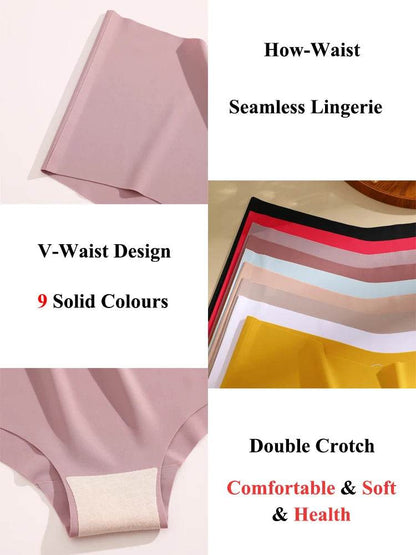 FINETOO 5PCS Ultra-thin Seamless High-Waist Underwear Women Sexy V-Waist Stretch Briefs Solid Invisible Underpants Soft Lingerie - FLORANZANI- Beauté & Santé