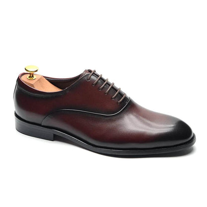 Italian Classic Mens Oxford Dress Shoes Genuine Leather Lace-up Plain Toe Burgundy Black Business Wedding Formal Shoes for Men - FLORANZANI- Beauté & Santé