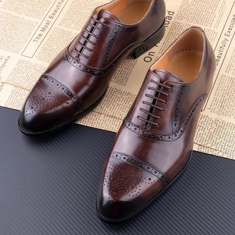 Classic Brogue Shoe Men's Business Suits Matches New Style Genuine Cowhide Handmade Formal Office Wedding Party Mans Dress Shoes - FLORANZANI- Beauté & Santé