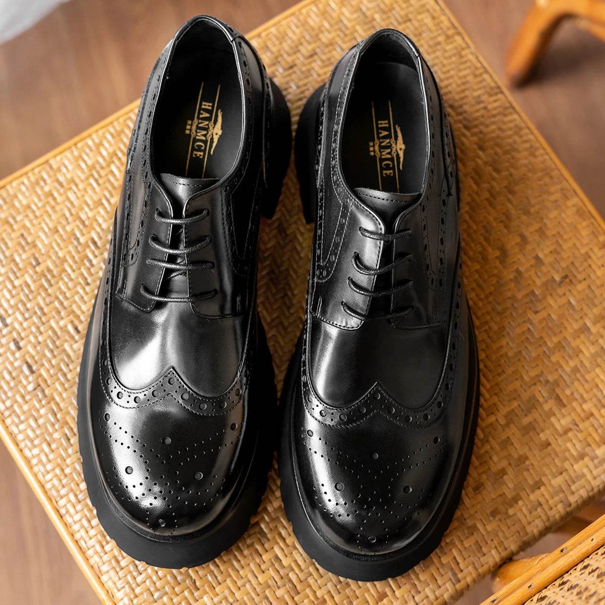 Hanmce Fashion Business Casual British Style Breathable Handmade Male Thick Platform Genuine Leather Wedding Derby Shoes For Men - FLORANZANI- Beauté & Santé