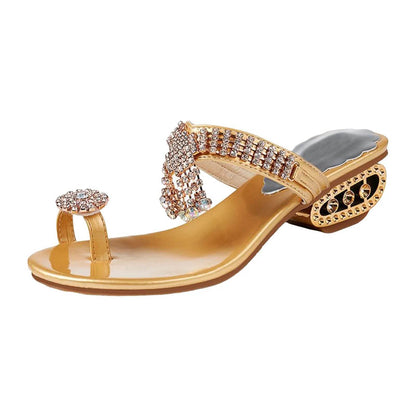 Summer Ladies Bright Beach Sandals Fashion Rhinestone Hollow Toe Outside Wear Slippers Casual Women'S Pinch Toe Sandals - FLORANZANI- Beauté & Santé