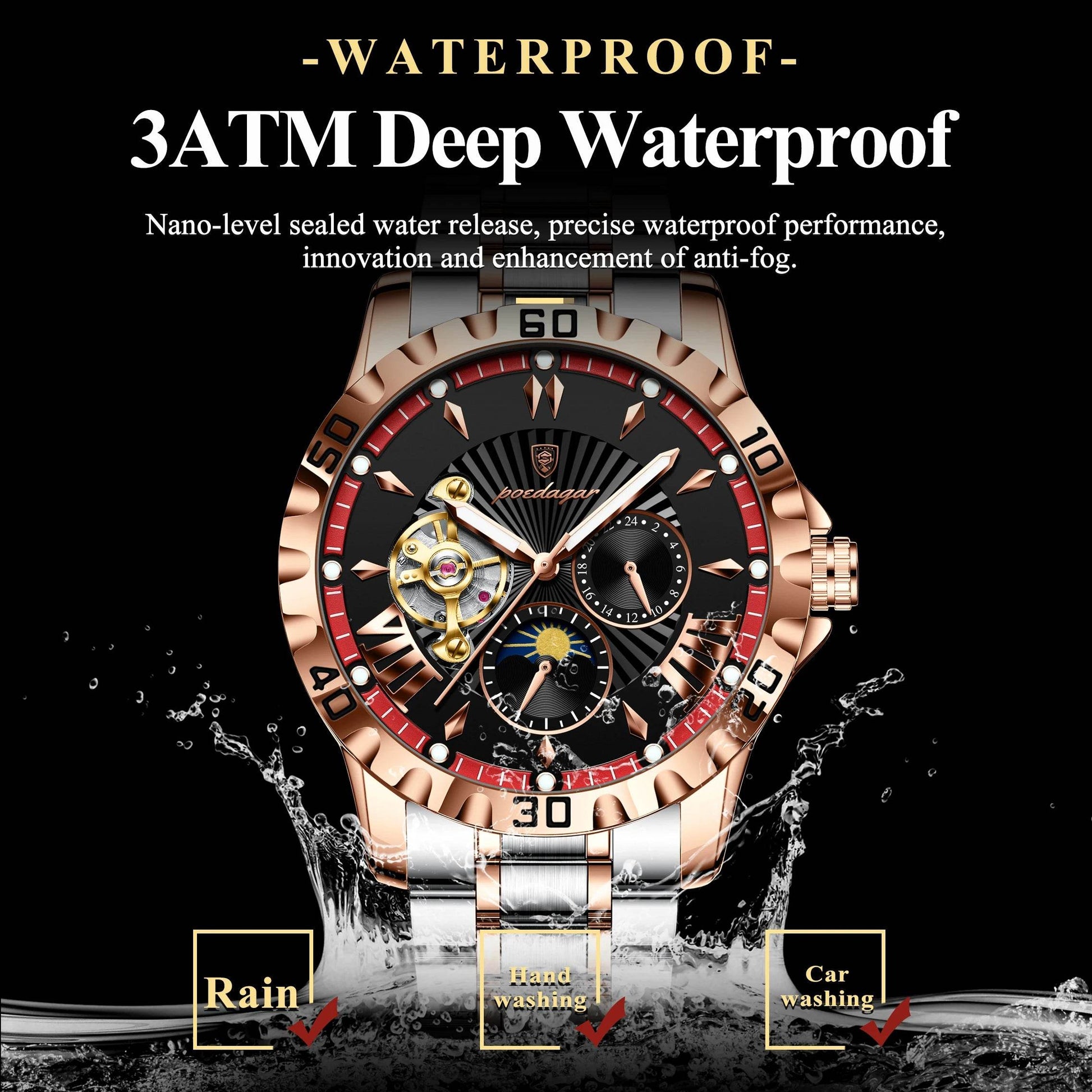 POEDAGAR Luxury Men Clock Hollow Tourbillon Automatic Mechanical Man Watch Waterproof Luminous Stainless Steel Men's Watches+Box - FLORANZANI- Beauté & Santé