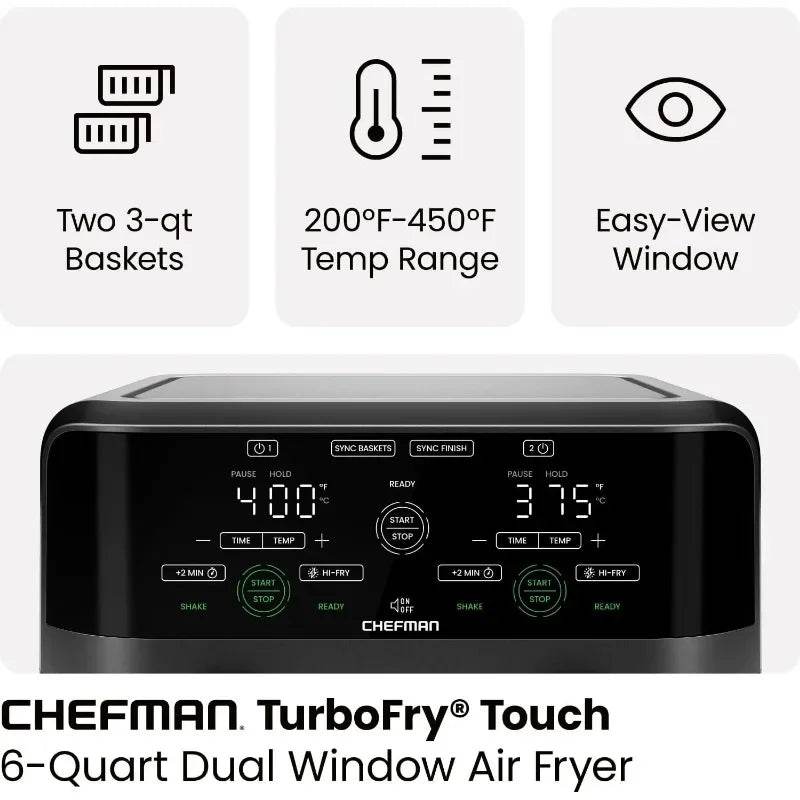 CHEFMAN 6 Quart Dual Basket Air Fryer Oven with Easy View Windows, Sync Finish, Hi-Fry, Auto Shutoff - FLORANZANI- Beauté & Santé