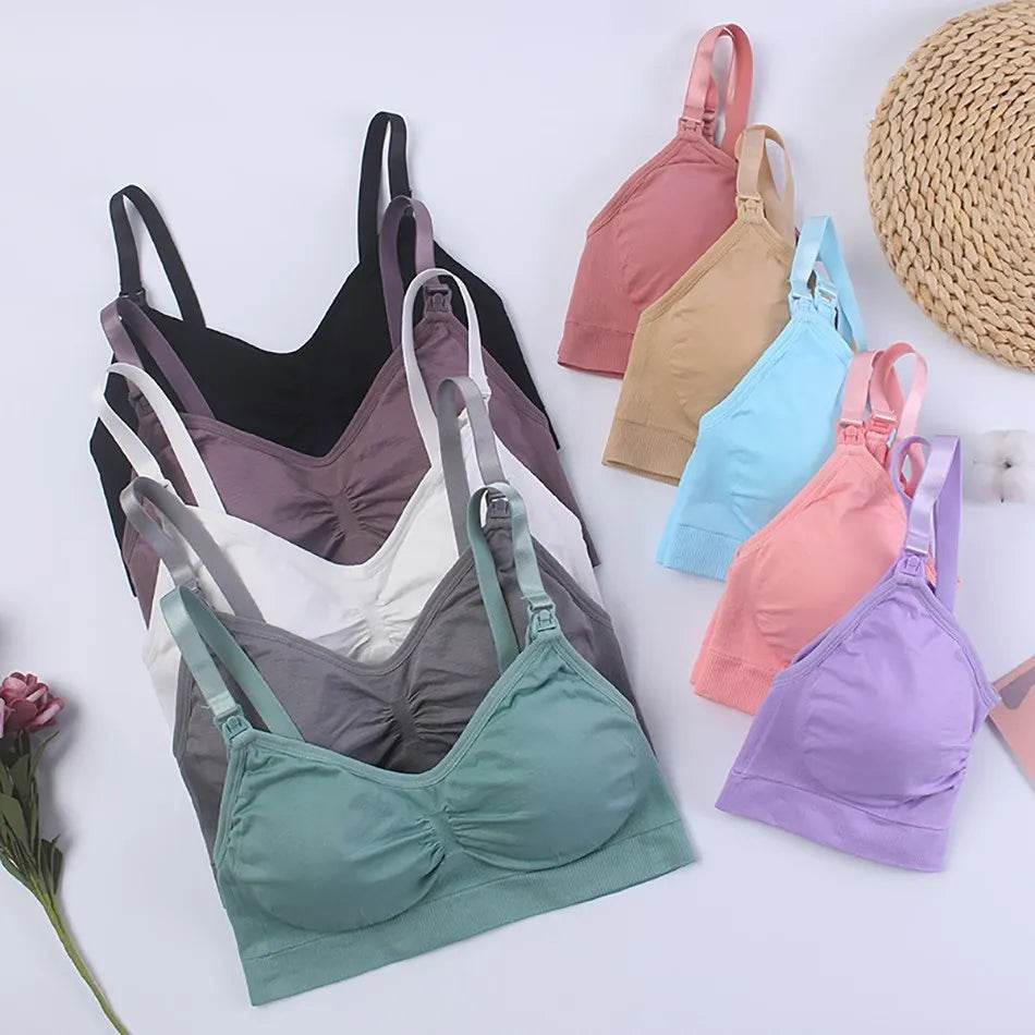 Breastfeeding Bra Upper Buckle And No Steel Ring Double Layer Seamless Postpartum Breastfeeding Bra Removable Chest Pad - FLORANZANI- Beauté & Santé