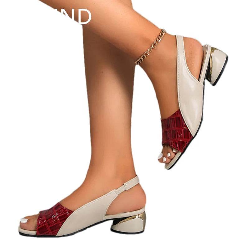 Women Mid Heels Sandals Fashion Dress Chunky Open Toe Shoes New Casual Designer Pumps Classic Brand Femme Zapatos - FLORANZANI- Beauté & Santé