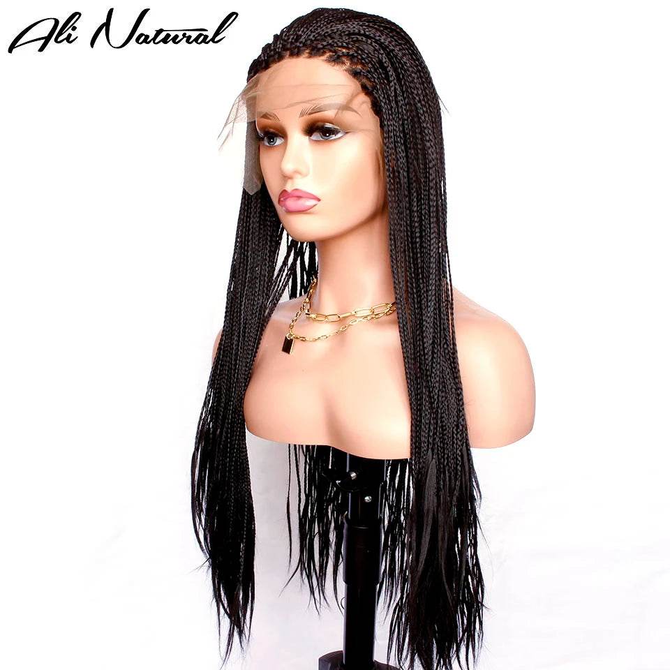 Synthetic Lace Front Hand Braided Wig 13x3 Lace Frontal Cornrow Micro Box Braid Wig for Africa Black Women 24inch - FLORANZANI- Beauté & Santé