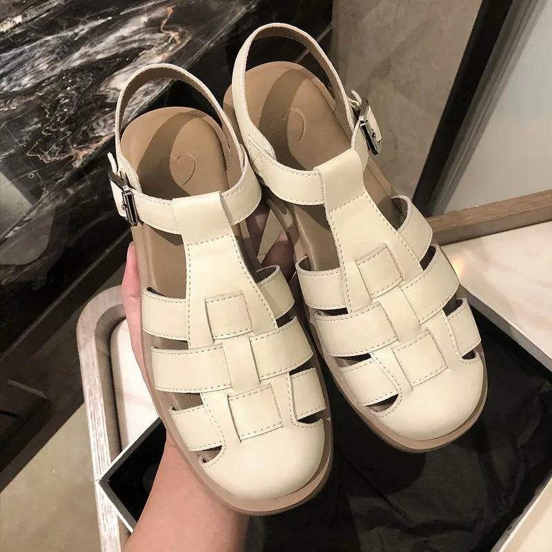 Summer Leather Platform Buckle Outdoor Beach Women's Sandals Fashion Retro Soft Sole Casual Roman Style Ladies Shoes - FLORANZANI- Beauté & Santé