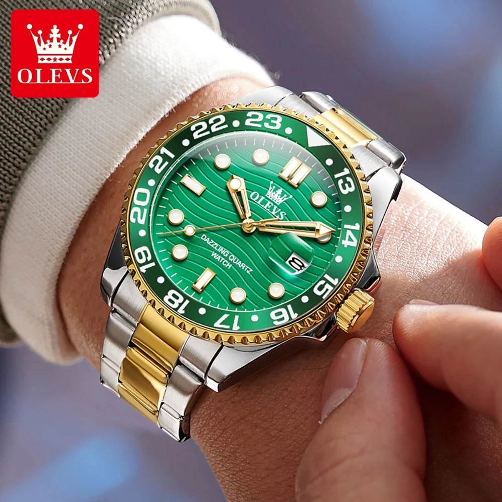 OLEVS Original Brand High Fashion Men's watch WaterproofCalendar Quartz Watch for Male Luminous Stainless Steel Authentic Watch - FLORANZANI- Beauté & Santé