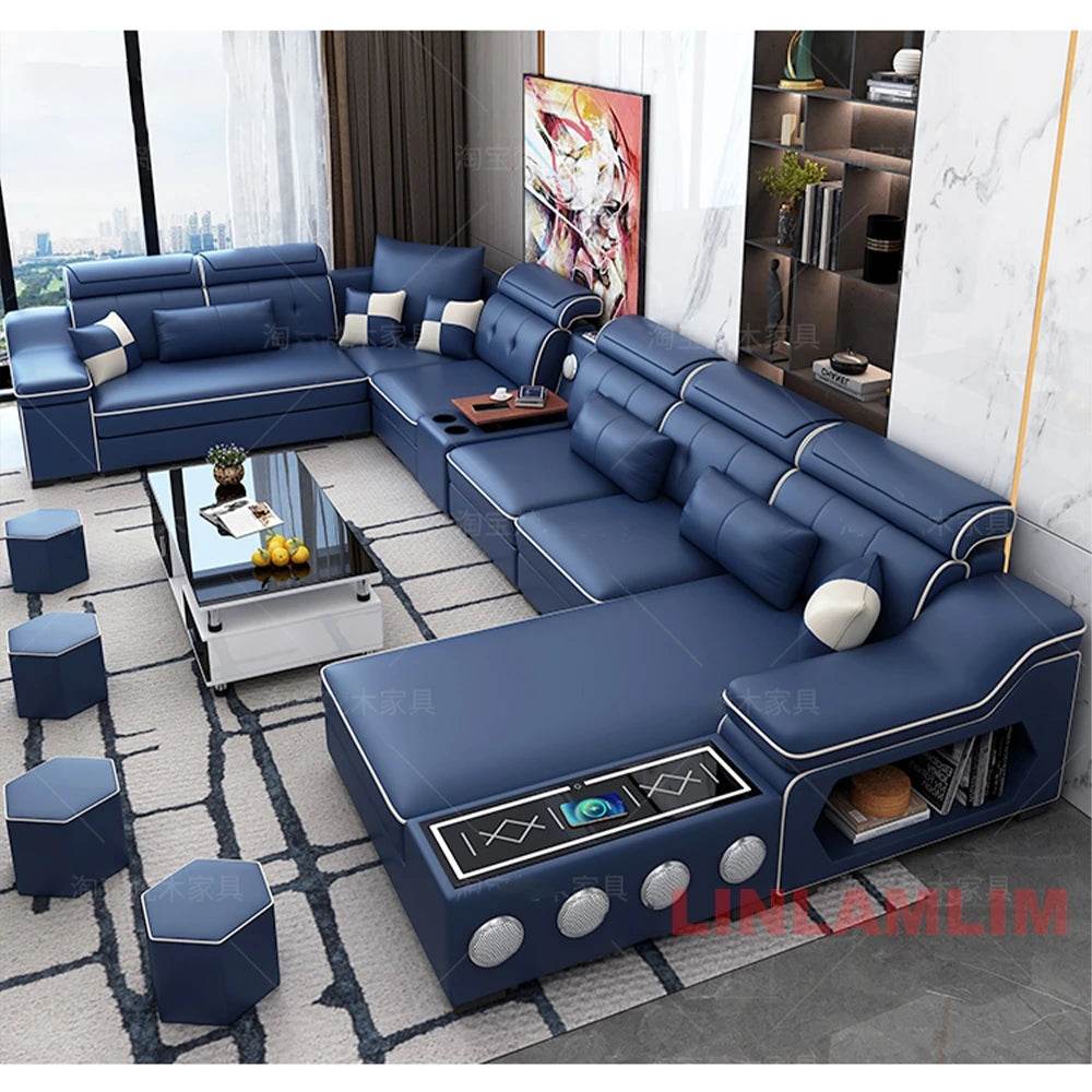 MANBAS Modern Scientific Cloth Sectional Sofa Set with Chaise Lounge, Bluetooth Speakers, and USB Charging Ports for Living Room - FLORANZANI- Beauté & Santé