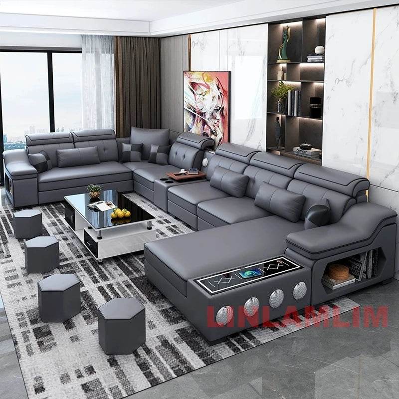 MANBAS Modern Scientific Cloth Sectional Sofa Set with Chaise Lounge, Bluetooth Speakers, and USB Charging Ports for Living Room - FLORANZANI- Beauté & Santé