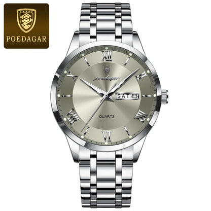 POEDAGAR Luxury Fashion Men Clock Waterproof Luminous Week Date Sports Man Wristwatch Stainless Steel Men's Quartz Watches Reloj - FLORANZANI- Beauté & Santé