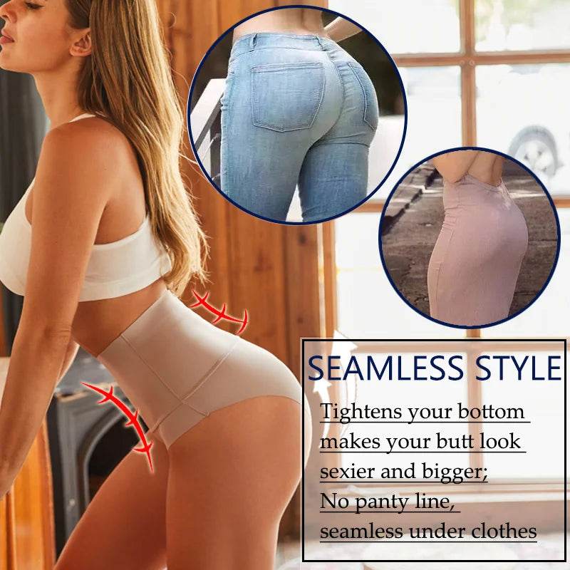 Large Size Women Seamless Panties High Waist Shapewear Elastic Butt Lifter Briefs Solid Ice Silk Breathable Female Underwear - FLORANZANI- Beauté & Santé