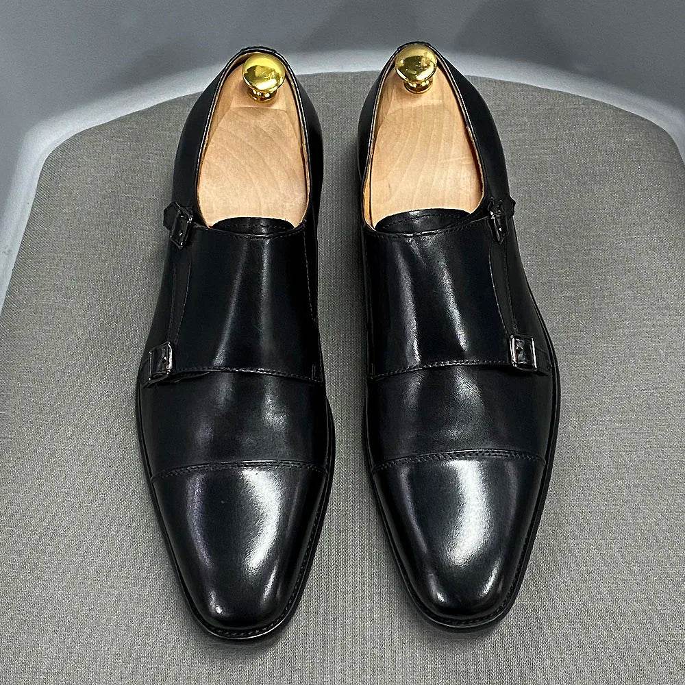 Luxury Handmade Genuine Leather Men's Shoes Formal Classic Double Buckle Monk Shoes Pointed Toe Business Dress Wedding Men Shoes - FLORANZANI- Beauté & Santé