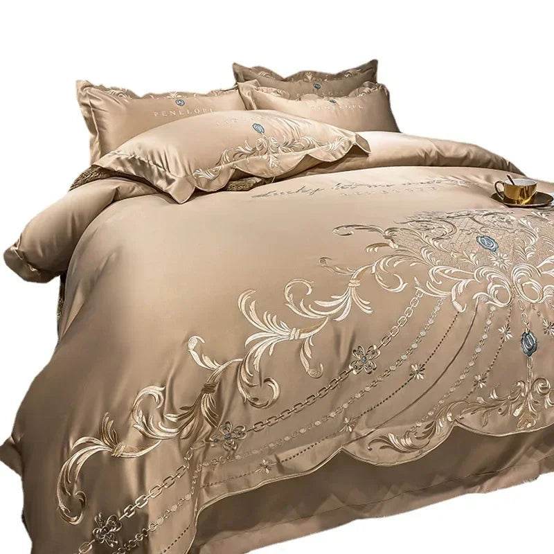 European High-end Bed Sheet Four-piece Set Light Luxury Ice Silk Quilt Cover Pure Cotton Bedding - FLORANZANI- Beauté & Santé