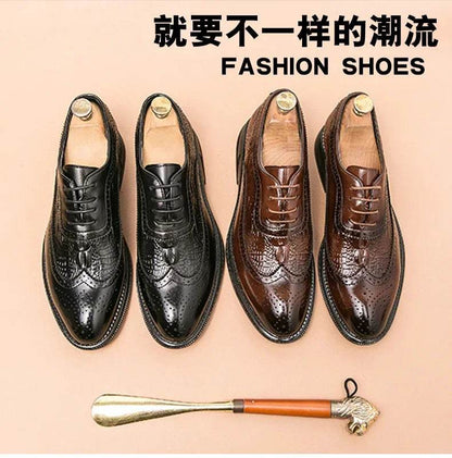 Luxury Men Brogue Dress Shoes Men Suit Casual Shoes Formal Business Leather Shoes Men Brown Wedding Italian Banquet Shoe Size 46 - FLORANZANI- Beauté & Santé