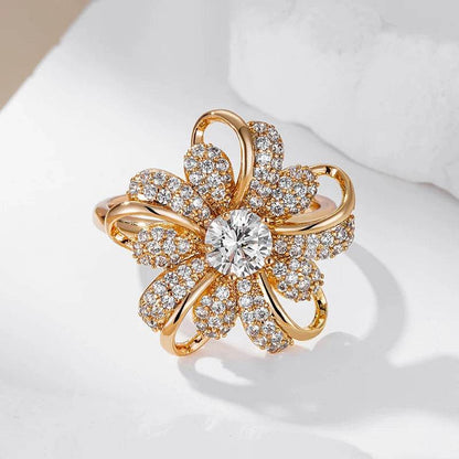 Wbmqda Luxury Crystal Flower Ring For Women 585 Rose Gold Color Natural Zircon Setting Ethnic Wedding Engagement Fine Jewelry - FLORANZANI- Beauté & Santé