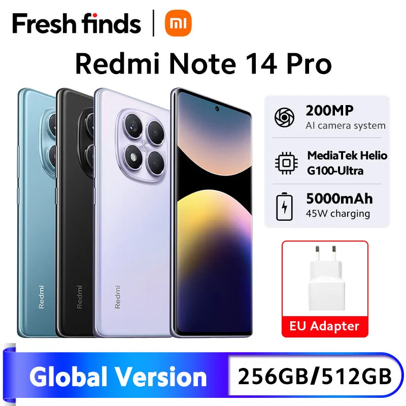 Xiaomi Redmi Note 14 Pro 4G, versión global, pantalla AMOLED de 6,67", MediaTek Helio G100-Ultra, batería de 5500 mAh, cámara con IA de 200 MP