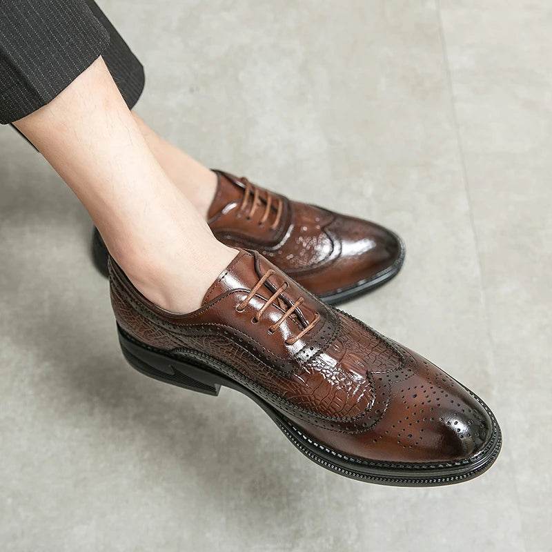 Luxury Men's Brogue Shoes Men SUIT Shoes Casual Formal Business leather Shoes Men brown Wedding Shoes Italian Dress banquet Shoe - FLORANZANI- Beauté & Santé