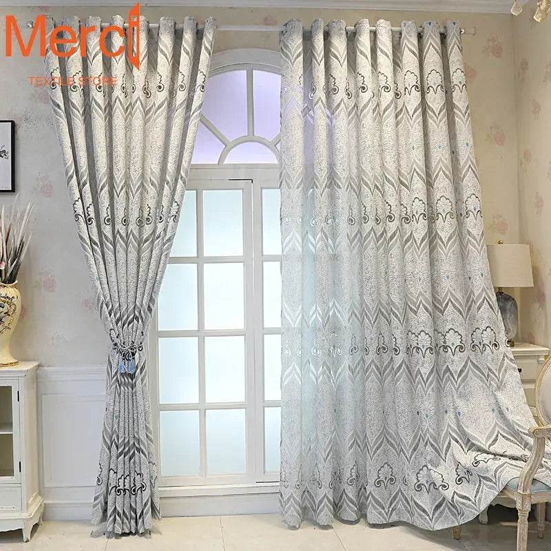 European Style Gold Curtains for Living Dining Room Bedroom Jacquard Luxury High-end Window Tulle Drape Home Decor Custom Size - FLORANZANI- Beauté & Santé