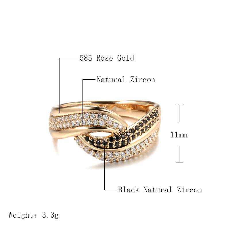 Wbmqda Luxury 585 Rose Gold Color Genuine Jewelry Ring For Women With Black White Natural Zircon Ethnic Wedding Fine Accessorie - FLORANZANI- Beauté & Santé