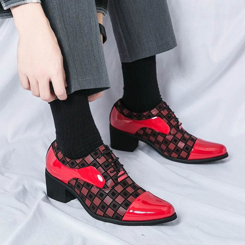 Increase 6 CM High Heels Men Formal Shoes Designer Luxury Red Business Leather Shoes Men Oxfords Pointed Wedding Dress Shoes Men - FLORANZANI- Beauté & Santé