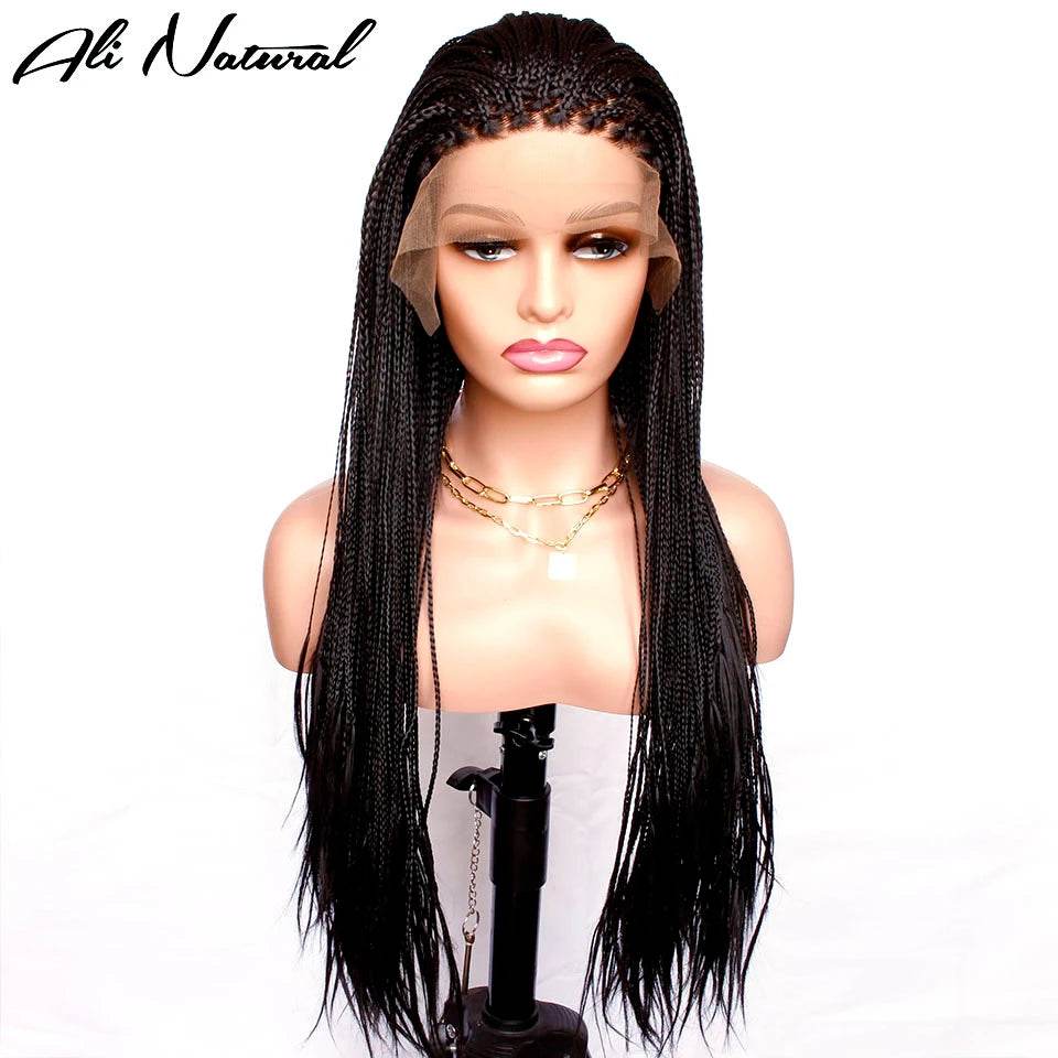 Synthetic Lace Front Hand Braided Wig 13x3 Lace Frontal Cornrow Micro Box Braid Wig for Africa Black Women 24inch - FLORANZANI- Beauté & Santé