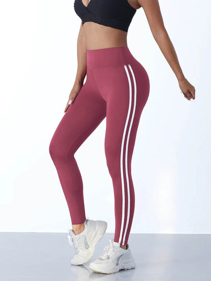 Yoga Leggings Women Striped Slim Sports Pants High Waist Hip Liftting Casul Tights Workout Running Stretchy Gym Leggings - FLORANZANI- Beauté & Santé