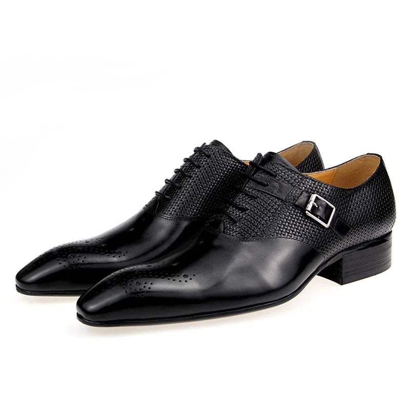 Luxury Mens Business Genuine Leather Shoes Fashion Wedding Oxfords Lace-up Pointed Toe Black Green Coffee Brogues Dress Shoes - FLORANZANI- Beauté & Santé