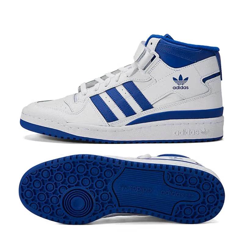 Adidas Origins FORUM Mid Anti slip and Wear resistant Mid top Board Shoes for Men and Women in White and Blue - FLORANZANI- Beauté & Santé